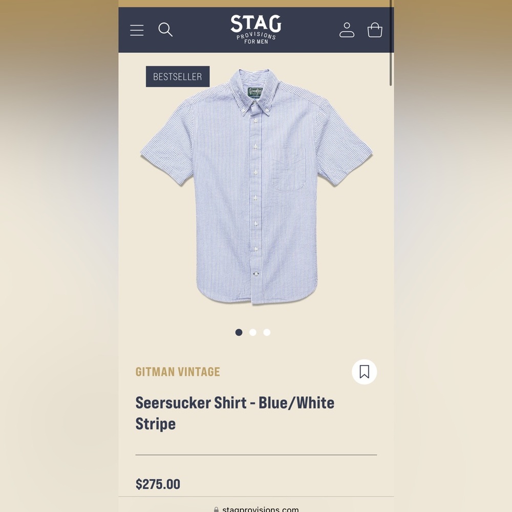 Gitman Vintage Seersucker Shirt - Blue/White Stripe